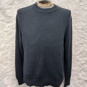 American Eagle Mens 100% Cotton Black Crew Neck Ribbed Knit Sweater Size M